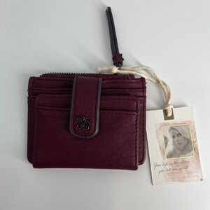 Jessica Simpson Burgundy Faux Leather Card Holder Zip Pouch ID Window
